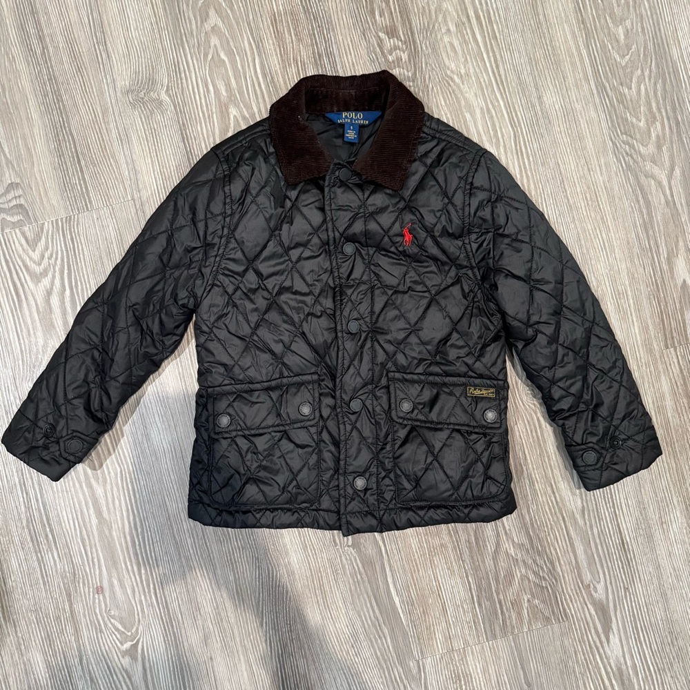 Polo Ralph Lauren Kids Quilted Barn Jacket 5T Black Corduroy Collar EUC